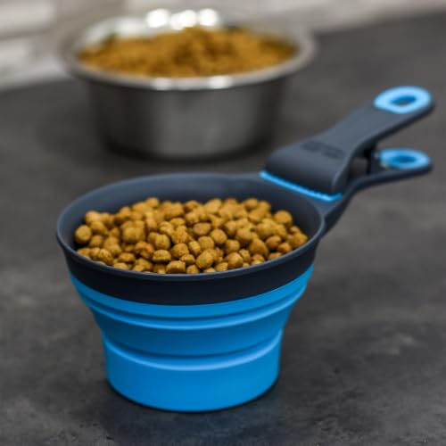 Dexas Popware for Pets Collapsible Klip Scoop, 3-in-1 Pet Food Scoop, Measuring Cup and Bag Clip, 2 Cup Capacity, Pro Blue - color: Pro Blue, size: 2 Cup Capacity