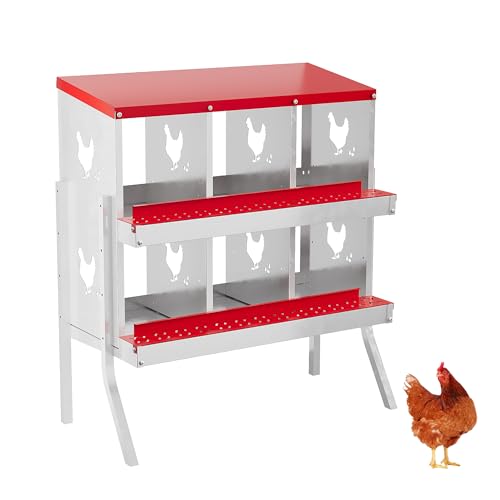 6 Holes Chicken Nesting Boxes, Nesting Boxes for Chickens, Easy to Clean and Install, Chicken Laying Box for Outdoor Chicken Coop Farm Yard, with Metal Legs, Red