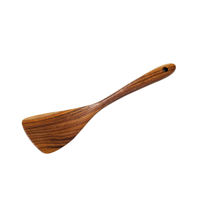 Linwnil Wooden Spatula for Cooking Nonstick, Kitchen Wok Spatula Utensil Set,12.5" Wooden Turner Serving Tool for High Heat Stirring in Nonstick Pans (Brown) - color: Brown