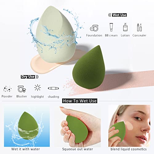 Makeup Sponges Set - Beauty sponges Blending Blenders with 1 Holder and Egg Case, Flawless for Cream, Powder and Liquid (Green, 4Pcs+1Holder+ case) - color: Green, size: 1 Count (Pack of 5)