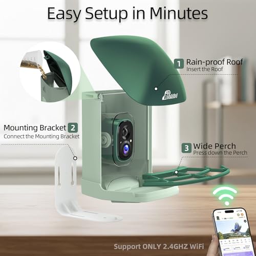 Smart Bird Feeder with Camera Solar Powered, 2.5K UHD Birdwatching Cam | Free AI Bird Identification, Instant Notifications & Auto Video Capture, 2.4G Wireless Outdoor Cam, for Mom Dad Birdlovers - color: Geen