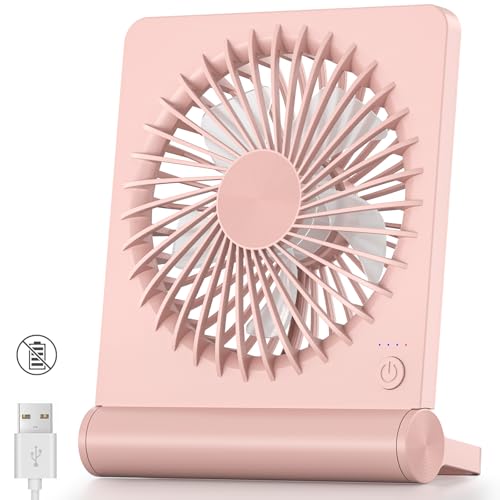Koonie USB Desk Fan, Strong Wind Ultra Quiet Small Mini Fan | 220° Tilt Folding & 3 Speeds Adjustable, USB-C Powered Personal Fan for Home Office Desktop, Pink, NO BATTERY - color: Pink, size: 5.7 inch