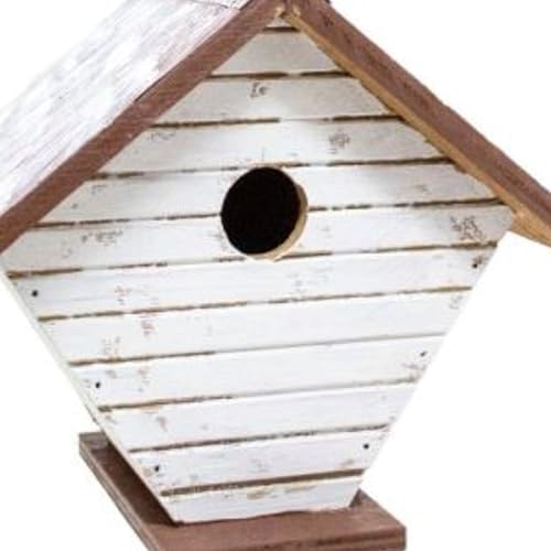 Shiplap Wren House - White Wood | 1.125-Inch Entrance Hole Sized for Wrens - Rear Clean-Out, Cable Hanger, Arrives Fully Assembled