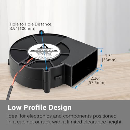 GDSTIME DC 5V USB Powered 97mm x 33mm Blower Fan, L/M/H 3 Speed Controller | 9733, Brushless, Squirrel Cage, Centrifugal, for Receiver DVR Xbox Modem AV Cabinet Cooling - size: 97mm x 33mm