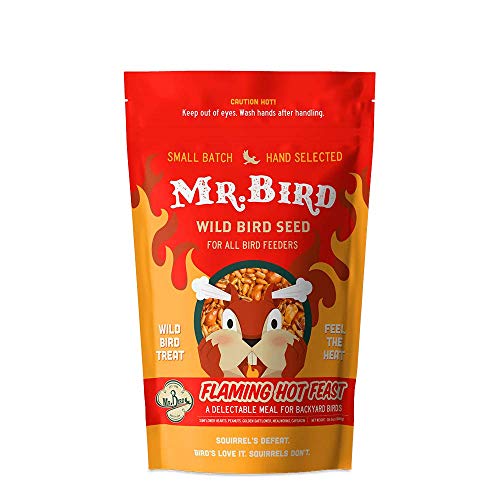 Mr. Bird Flaming Hot Feast Spicy Wild Bird Seed, 2-Pack, 2lb Resealable Bag | Spicy Bird Seed for Outside Feeders | Premium Blend of Mealworms, Peanuts, Hot Pepper | Keeps Squirrels Away | Loose Seed Bag - size: 2 Pound (Pack of 2)