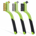 Wire Brush Set 3Pcs - Nylon/Brass/Stainless Steel Bristles with Curved Handle Grip for Rust, Dirt & Paint Scrubbing with Deep Cleaning – 7 Inches (Green) - color: Green