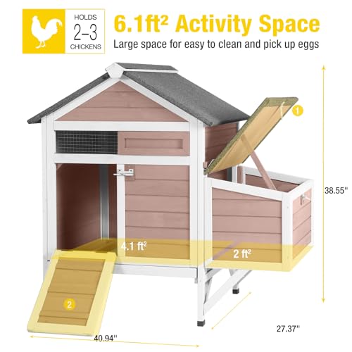 Aivituvin Small Chicken Coop for 2-3 Chickens, Elevated Outdoor Wooden Hen House Quail Hutch with 2 Sectionable Nesting Box, Pull-Out Tray, Waterproof Asphalt Roof - Brown, 40.9"L x 27.3"W x 38.5"H - size: 40.9"L x 27.3"W x 38.5"H