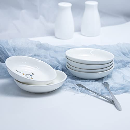 Cute Cartoon Animals Pattern Ceramic Sauce Dishes, Seasoning Dishes, Sushi Soy Dipping Bowls, Appetizer Plates, Dessert Plates, Little Cat Bird Feeding Bowls, Set of 6-Goose-3.5 Inch - color: Goose, size: 3.5 Inch