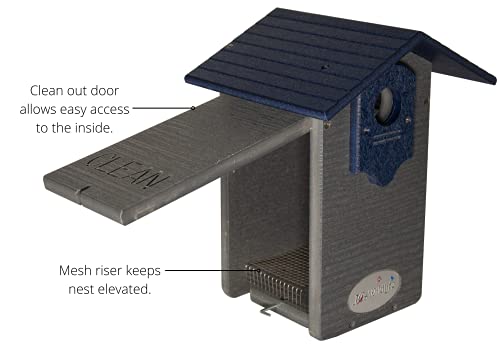 Ultimate Mountain Bluebird House with Universal Mounting Pole Kit - Garden Birdhouse and Pole Combo (Blue and Gray)