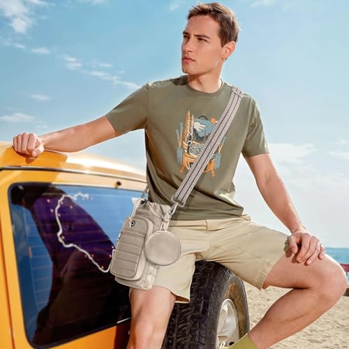 Water Bottle Carrier bag with Strap Phone Pocket for Walking, Hiking, Cycling - color: 2-Khaki, size: 32oz-40oz