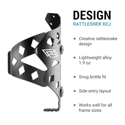 Portland Design Works Water Bottle Cage - Lightweight Water Bottle Holder for Bikes, RATTLESNEK KEJ, Black - Right Opening - style: RATTLESNEK KEJ - Black - Right Opening