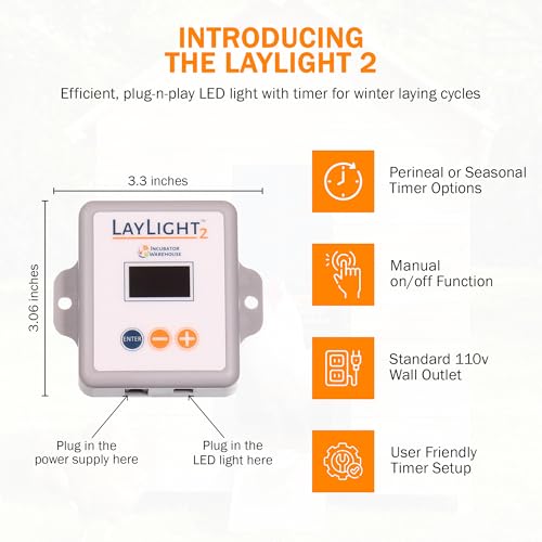 AutoCoop LayLight2 with Smart Timer - Automatic Chicken Coop LED Daylight Extender - Chicken Coop Light with Programmable Settings for Boosting Chicken Egg Production