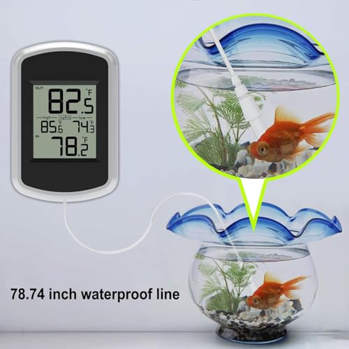 Urageuxy Wired Indoor Outdoor Thermometer, Home Room Temperature Monitor with Min/Max Record and 78.74inch Line Probe Sensor, Fahrenheit Only