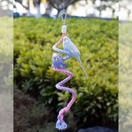 31.5" Bendable Bird Perch Cotton Rope Rainbow Bird Toy Twistable Ladder Swing Chewable Gym for Parakeets Cockatiels Conures Lovebirds
