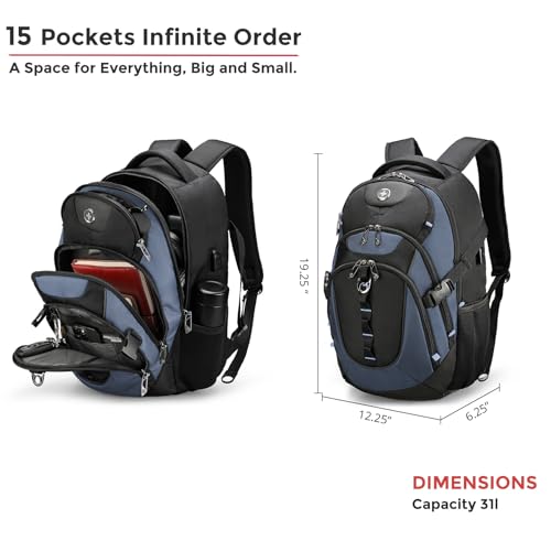 Swissdigital Design Laptop Backpack with USB Charging Port, Travel Backpack Fits 15.6-Inch Computer, 31l College School Backpack for Men, Haze Blue/Black | SD803-16 - color: Haze Blue/Black