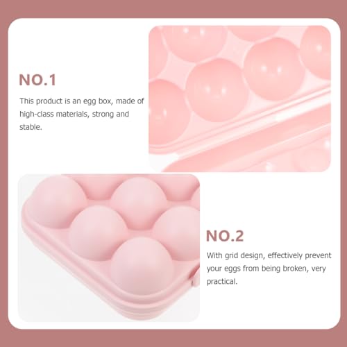 BESTonZON Egg Container for Refrigerator 18-Count Plastic Egg Holder with Cover Grid Design Storage Box for Fridge Organization Protection Kitchen Storage - color: Pink
