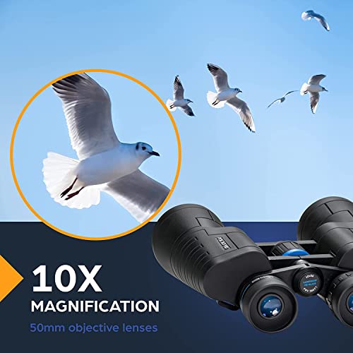TSO Polar HD 10x50 Binoculars for Adults, Porro Prism, HD Glass, Rainproof, Long Eye Relief for Bird Watching & Wildlife Viewing