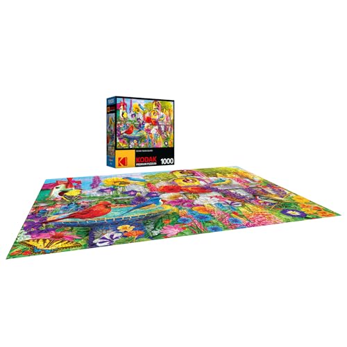 RoseArt Kodak Premium Bird Bath Garden 1000 Piece Jigsaw Puzzle | Fully Interlocking Pieces, Bonus Poster Included, Made in USA