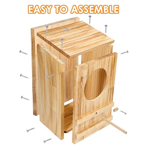 Large Owl Houses for Outdoors,23''x 14''x 10''Barn Owl Box for Outside | Wooden Nest House Circular Opening Bird Houses, Suitable For Wildlife Barn,Eastern Screech,Great Horned,Assembly Required - size: 23''High