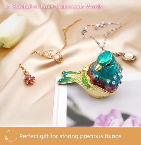 Turquoise Green Bird Jewelry Trinket Box Gift | hinged,enameled,ring earring storage,bird gifts figurine decor - color: A Malachite