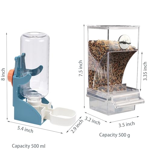 No Mess Bird Feeder Water Dispenser Set Acrylic Automatic Parrot Feeder | Transparent Parrot Food Container Drinker Cage Accessories for Small Birds Canary Finch (Dark green, 1) - color: Dark green