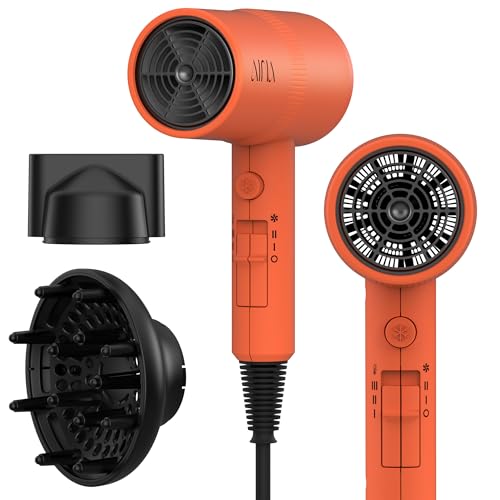 AINA Diffuser Hair Dryer Full-Featured Blow Dryer 110V/1600W(Lava Orange) | 3 Heat/2 Speed;Cold shut button;Lightweight;Compact Size;High Temp;Low Airflow;Same Results;Less Expense - color: Lava Orange, size: 3 Piece