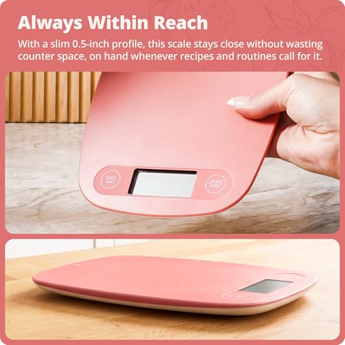 Greater Goods Food Scale, Slim & Compact Build, 1g Precision (Coral Pink) | Digital Kitchen Scale for Cooking, Meal Prep & Portion Control, Tare, Auto Shut-Off, g/oz/lb/ml Conversion & Calorie Tracking - color: Coral Pink
