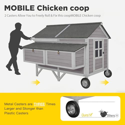 Aivituvin Chicken Coop Large Mobile Wooden Hen House with Nesting Box, Poultry Cage with Strong Iron Frame, Waterproof (Grey, AIR97) - size: 68.1"L x 53.9"W x 49.0"H
