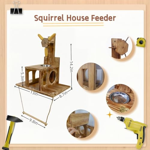 Multifunctional Squirrel Feeder with 3 Ears Spinner Corn Cob Holder | 3-in-1, detachable acrylic viewing panel, hanging perch, peanut tray, easy clean, attracts backyard wildlife