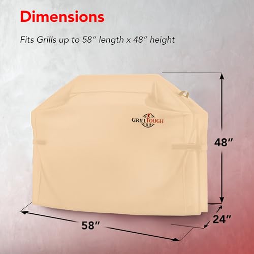 Heavy Duty BBQ Grill Cover for Outdoor Grill, 58 Inch Tan | Waterproof, Weather Resistant, UV & Fade Resistant, Heavy Duty Protection, Adjustable Straps, Outdoor Grill Cover, Secure Fit - color: Tan, size: 58''L x 24''W x 48''H
