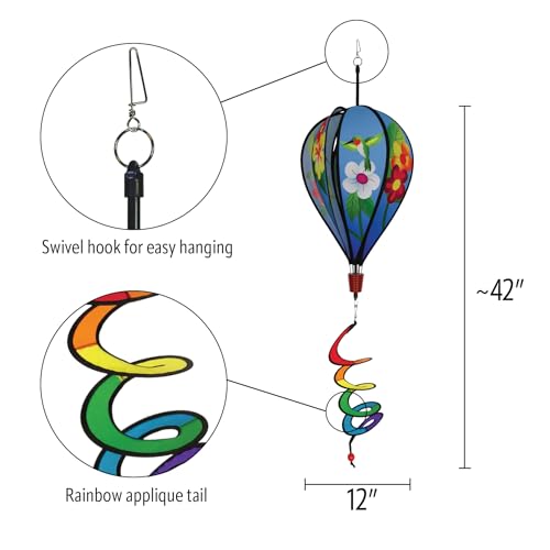 In the Breeze Hummingbird Flowers 6-Panel Kinetic Hot Air Balloon Wind Spinner,11" W x 17" H, 26" Tail,1047 - color: Hummingbird Flowers