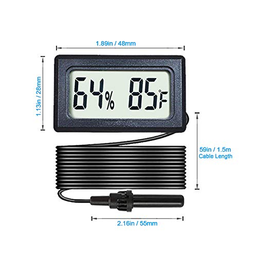 2-Pack Mini Digital Hygrometer Thermometer Gauge with Probe LCD Display | Temperature Fahrenheit Humidity Meter for Incubator Reptile Plant Terrarium Sealed Containers Guitar Case