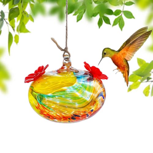 3inch Hand Blown Glass Hummingbird Feeders for Outdoors Garden Patio | 2 Flower-shaped Feeding Ports, Leak Proof, Easy to Hang on Tree Branches Eaves - color: D