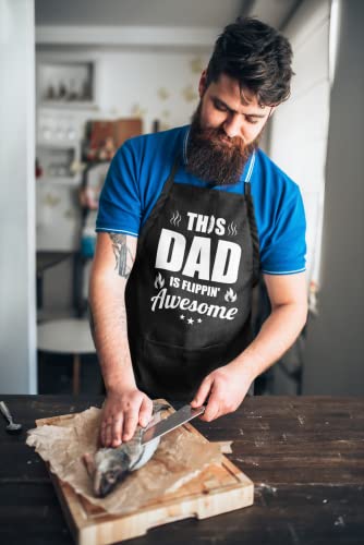 VAGAVY 100% Cotton, Black Funny Aprons for Men, Dad, Husband - Birthday, Father’s Day Grilling Gifts for Papa, Husband. - color: This Dad is Flippin' Awesome