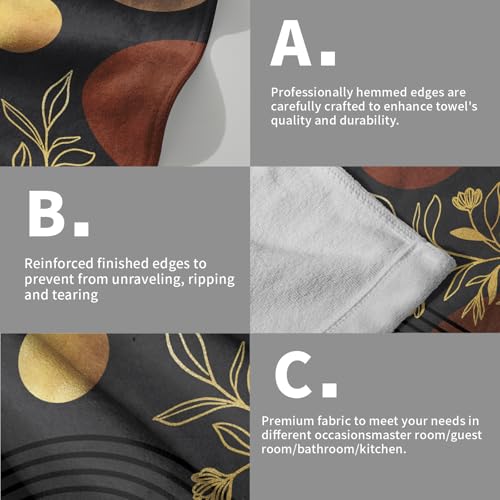 Black Boho Modern Kitchen Towels Set of 2 Abstract Mid Century Soft Absorbent Face Towels Retro Gold Leaves Tea Dish Towels Housewarming Gifts for New Home Bathroom Hotel 14"x28" - color: Black Boho
