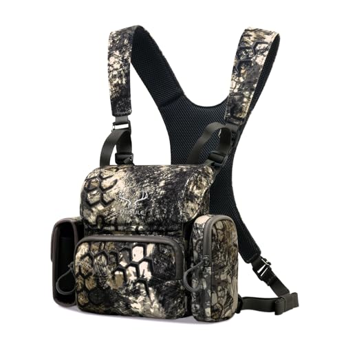 Binocular Harness Chest Pack: Bino Case with Rangefinder Pouch | Silent magnetic lid, one-handed access, removable pouches, rain cover, MOLLE webbing for Hunting Hiking Bird Watching - color: Camo, size: Large