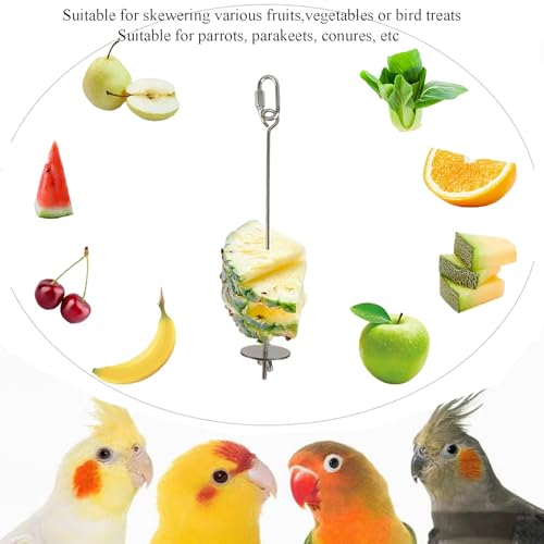 2pcs Hanging Bird Treat Skewer Parrot Fruit Feeder with Washer, 9 Inch Stainless Steel Bird Food Holder Parrot Fruit Food Skewer Parakeet Treat Holder Feeder for Parakeet Conure, LXLVOUEG - size: Nut-9inches-2P