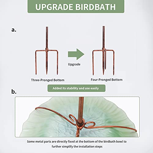 Glass Bird Bath for Outside, Green Bird Feeder Birdbaths for Oudoors | 26 Inch Bird Baths Combines Garden Decor and Bird Feeder Functions, Stable Four-Prong Metal Stake, Easy to Install and Clean - color: Green