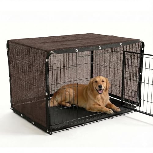 Amgo 90% UV Block Sun Shade Cloth for Dog Kennel Cover, 2' x 2' Brown Pet Playpen Sunshade with Grommets, Durable Mesh Tarp for Crate, Patio, Stable,Chicken Coop & Outdoor Privacy Screen. - color: Brown, size: 2' x 2' Custom Size