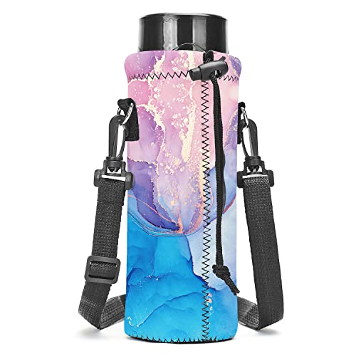 AMARY 500ML Neoprene Water Bottle Carrier Bag with Adjustable Shoulder Strap,Insulated Water Bottle Cover for Stainless Steel/Glass/Plastic Bottles 16.9OZ (marble) - color: marble