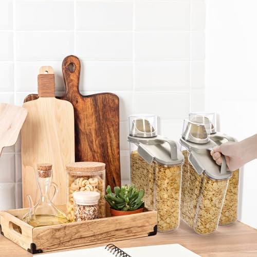 2 Pack Bird Seed Storage Container, 3 Qt/2.8 L Airtight Cereal Storage Bin with Pour Spout and Measuring Cup, BPA Free Plastic Water Pitcher with Handle for Rice, Grain, Flour, Pet Food