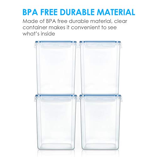 Vtopmart Large Food Storage Containers 5.2L / 175oz, 4 Pieces BPA Free Plastic Airtight Canisters for Flour, Sugar, Baking Supplies, Rice with Lids, 4 Measuring Cups and 24 Labels, Blue (Pack of 2) - color: Blue, size: 5.2L (Pack of 2)