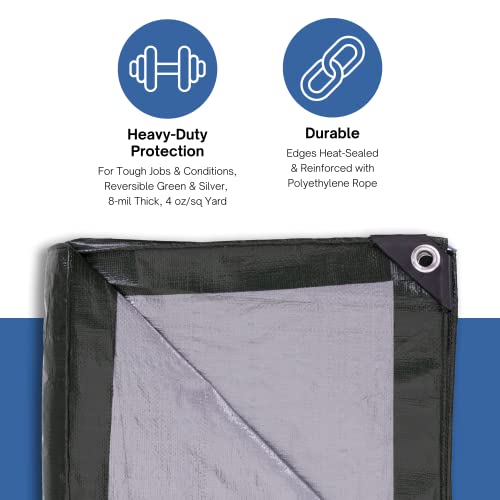 Kotap 12 x 20 Ft. Heavy-Duty Protection/Coverage Tarp, 8-mil, Reversible, Multi-Use, Waterproof, Green-Silver, (TGS-1220) - size: 12 x 20 Ft., style: Heavy-Duty 137 GSM Green/Silver