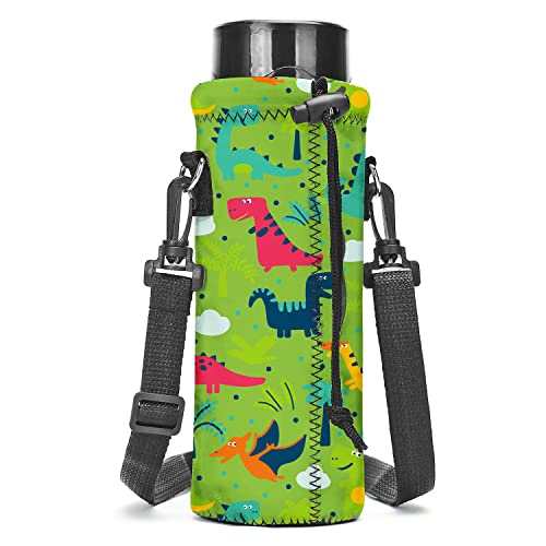 AMARY 500ML Neoprene Water Bottle Carrier Bag with Adjustable Shoulder Strap,Insulated Water Bottle Cover for Stainless Steel/Glass/Plastic Bottles 16.9OZ (dinosaur) - color: dinosaur