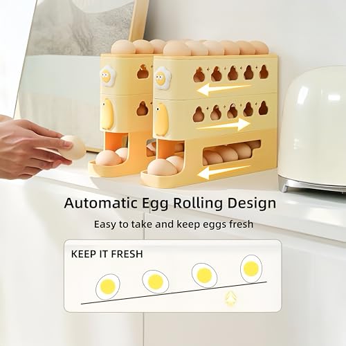 Automatic Rolling Egg Holder for Fridge – 4-Layer Automatic Egg Dispenser, Large Capacity Fridge Eggs Container, Space-Saving Fridge Organizer Tray for Kitchen