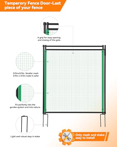 Temporary Fence Gate,3' Height,Garden Fence Mesh Door, Free Open and Close Boundary for Garden Backyard Outdoor Animal Protect, Non Electric Safe for Children and Dog - size: 3' Fence Gate
