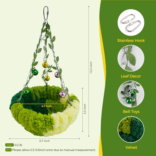 Admaison Bird Nest with Bell for Cage,Plush Hanging Bird Bed for Parakeet Indoor & Outdoor,Breeding Bird House for Conure,Budgie,Cockatiel,Lovebird,Canary,Finch,Hamster,Small Pets,Warm Nest,Green L - color: Green+Bell, size: L
