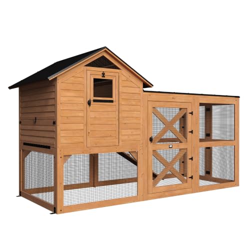 Backyard Discovery Rustic Roots Cedar Wooden Chicken Coop for Up to 6 Chickens with Automatic Door, Nesting Box, Wire Mesh Run, Roosting Bars, Steel Roof, Removable Floor Mats, Rooster and Hen House