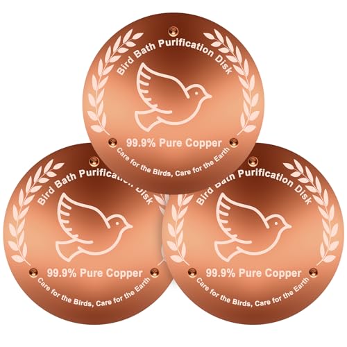 Bird Bath Copper Disk 3 Pack, 99.99% Pure Copper Bird Bath Cleaner with Triple-Point Support, 4 Inch Thick Chemical-Free Natural Water Cleaner for Outdoor BirdBaths, Bowls, All-Season Use - color: 3 Pack