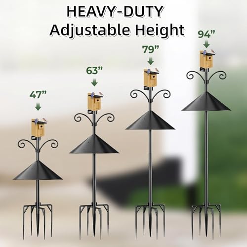 NSYOOMH Dia 1 Inch Bird Feeder Pole with 19" Proof Squirrel Baffle, Heavy Duty Metal, Bird House Pole Compatible Mount for Smart Camera Birdfeeder, Outdoor Feeding Station Stand Shepherd Hook Kit- 94" - size: 93.8 inch